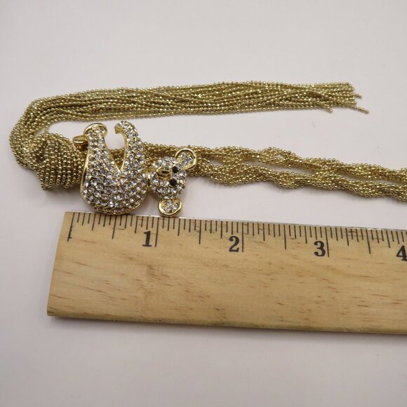 Gold Tone Tassel Rhinestone Koala Bear Necklace - Picture 9 of 14